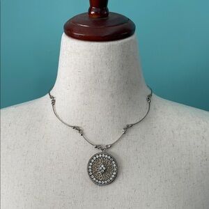 Silver Scallop Necklace with Medallion Pendant